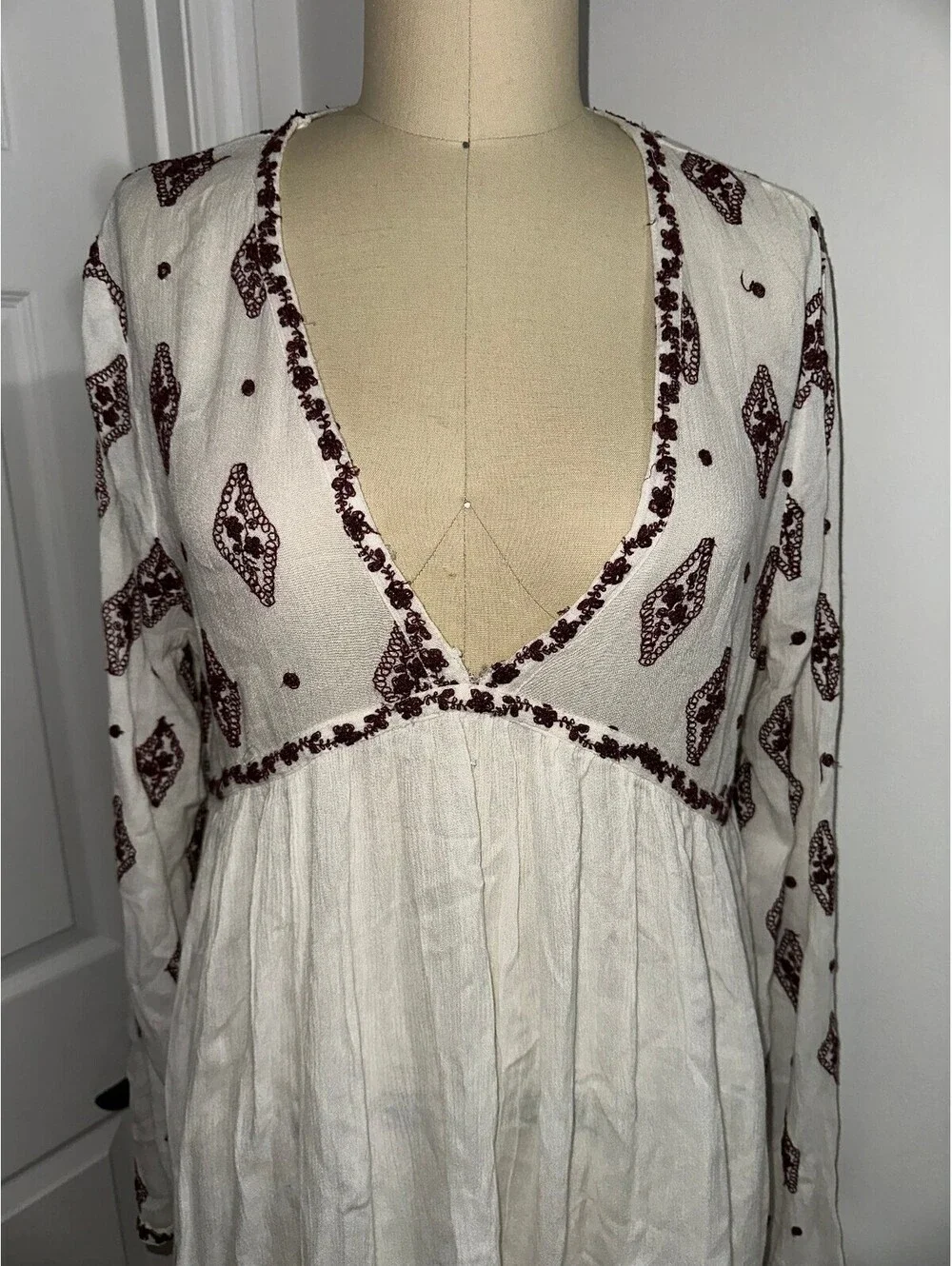 Free People White Boho Y2K Festival Dress Size L/G
